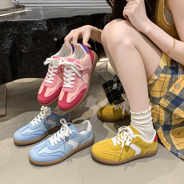 Women's Retro Colorblock Sneakers Flat Bottom Pumps